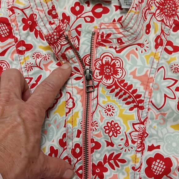 Chico's Colorful Red Orange Floral Print Casual Jacket‎ Women's Size 1 (Med/8) - Picture 4 of 15